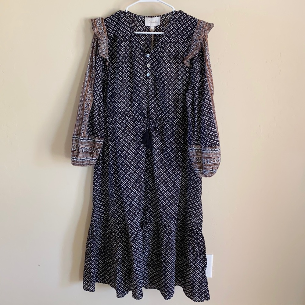 Cleobella Black Boho Style 100% Organic Cotton Midi Dress